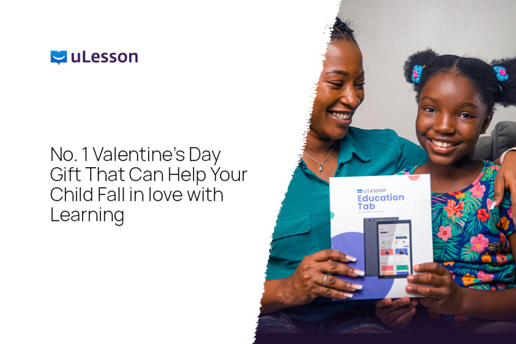 A mother giving her daughter uLesson tablet to help her fall in love with learning.