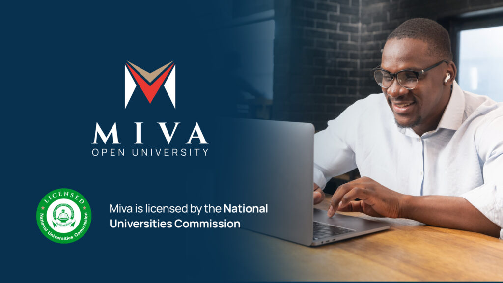 MIVA Open University student on his laptop.