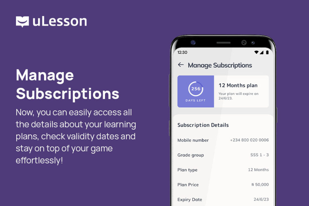 Manage Subscription feature on the uLesson App