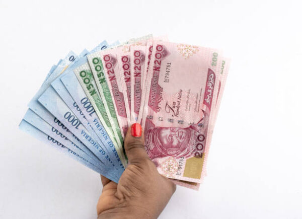 A hand holding naira notes
