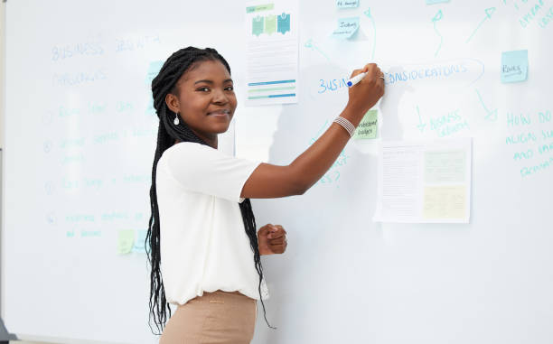 Tackling low enrollment - a female teacher writing on a whiteboard