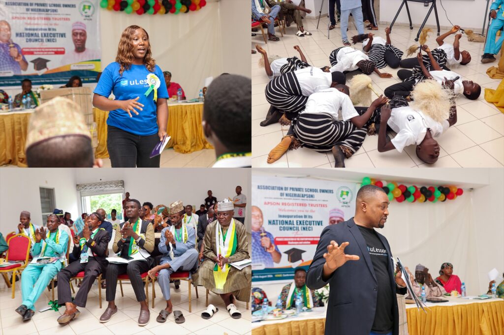 Snapshots from the APSON event featuring Kehinde Deborah, Head of Curriculum Development uLesson (top-left) and Godwin Ogedegbe, National Sales Manager uLesson (bottom-right).