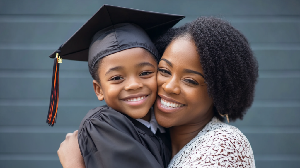 A mother celebrating her graduating son