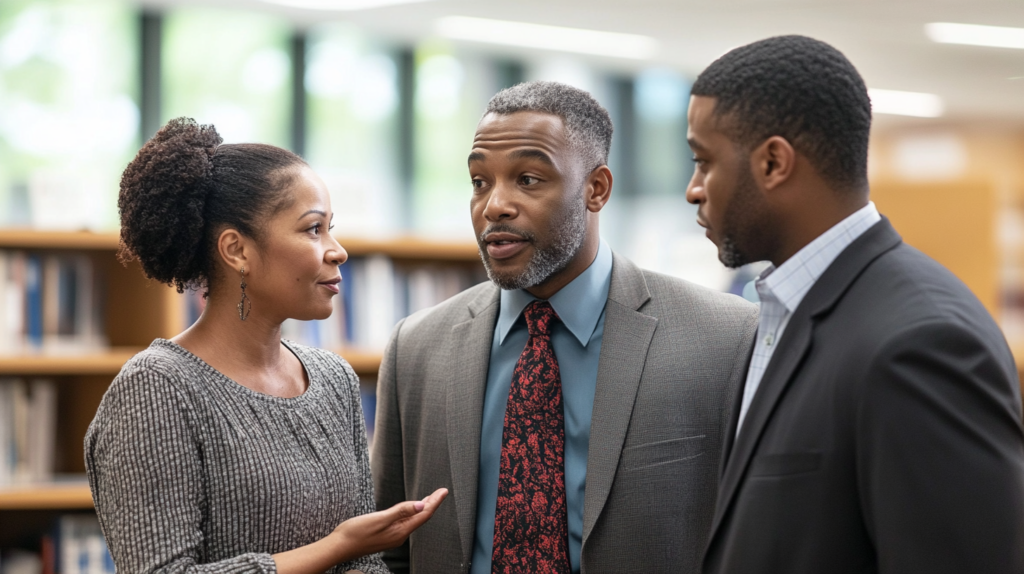 Parents discussing with a teacher