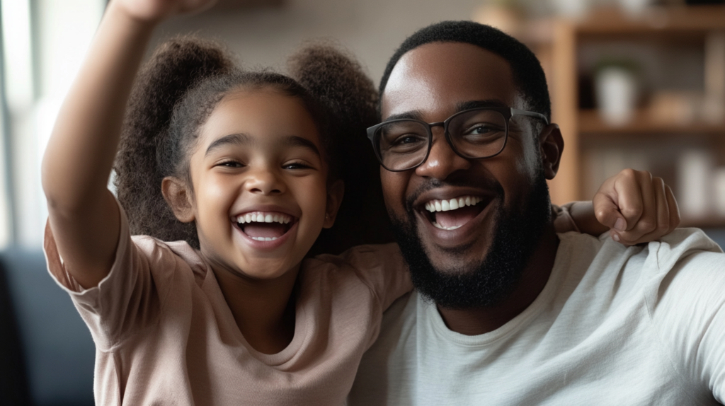 A man and his daughter celebrating an achievement.