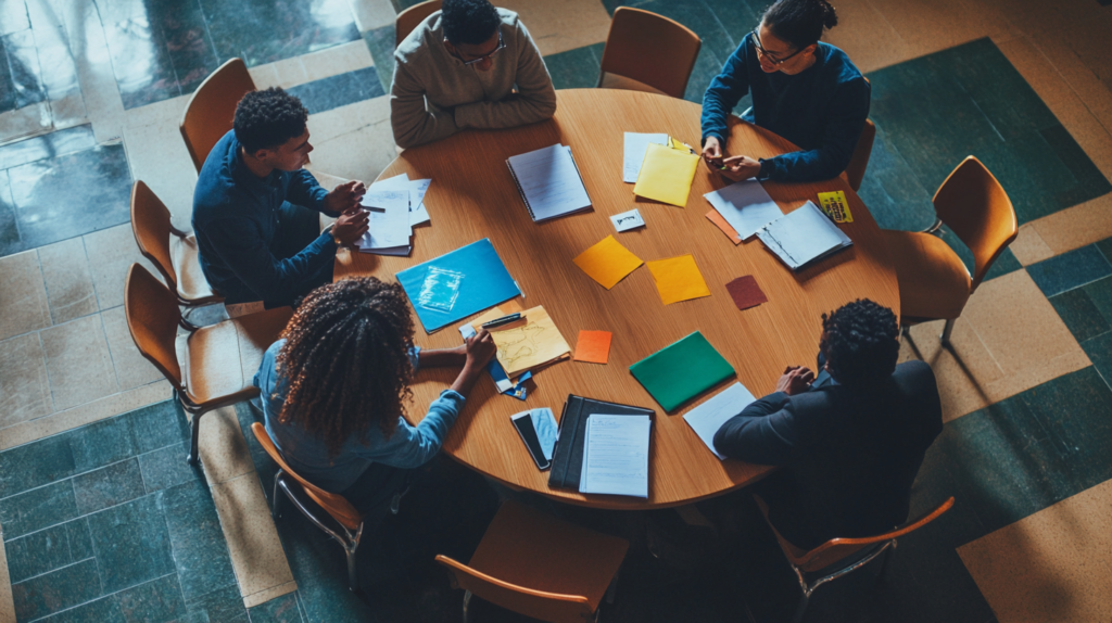 A group of teachers having a meeting