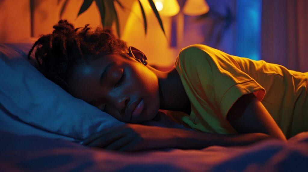 A girl sleeping in a bed