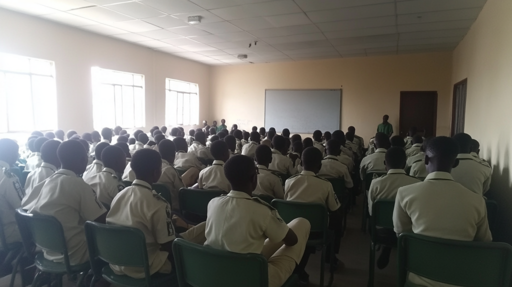 An overcrowded Nigerian classroom.