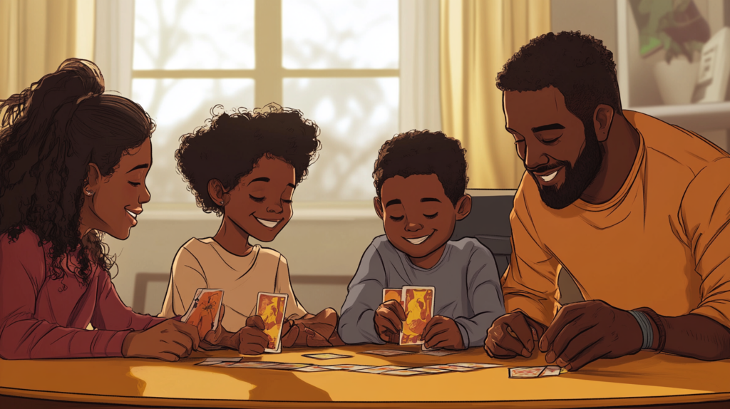 A family playing card games