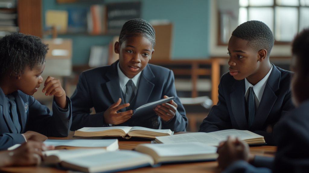 A group of students having a group discussion